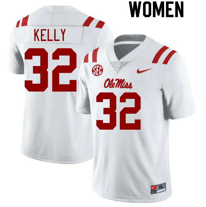 Women #32 Torian Kelly Ole Miss Rebels College Football Jerseys Stitched-White